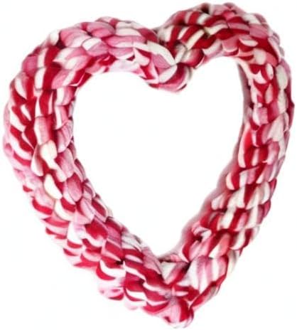 Midlee Valentine's Heart Rope Dog Toy (6" x 6")- Pink, Red, White Cotton Chew Gift