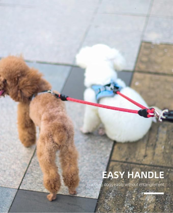 Double Dog Leash 2 Way Coupler Anti Chew Dog Leash Extension Splitter Lead for 2 Small Dogs Walking (60cm)