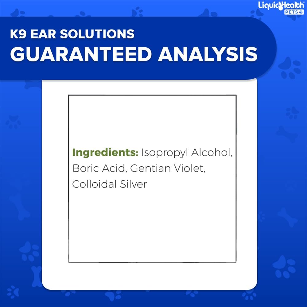 LIQUIDHEALTH Pets K9 Dog Ear Cleaner Wash Solutions - Infection Cleaning Hygiene Treatment Liquid Drops for Dogs, Canines, Puppies - for Use After Swimming or Bathing - Made in The USA (8 oz, 1Pack)