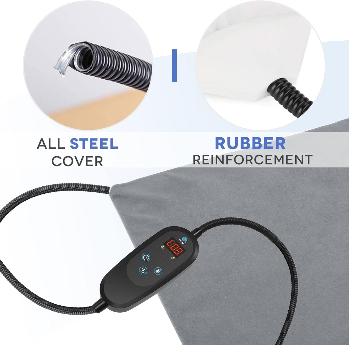 PETNF Pet Heating Pad Temperature Adjustment Anti-bite Puppy with Timer Cat Dog Heating Pad Indoor Waterproof Pet Warming Electric Heated Bed Mat Dog