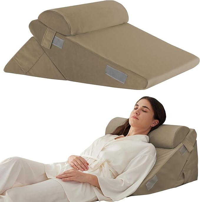 3PCS Wedge Pillow Set for After Surgery, Adjustable 9&12 Inch Bed Wedge Pillow for Sleeping, Incline Pillow Wedge for Headboard, Post Surgery, Acid Reflux, Neck&Back Support, Plush Brown
