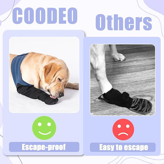 COODEO Dog Socks to Prevent Licking Paws, Healing Boots & Paw Protectors with Non-Slip Bottoms for Wound Protection, Waterproof Sleeve Shoes for Licking(Blue,L_Right