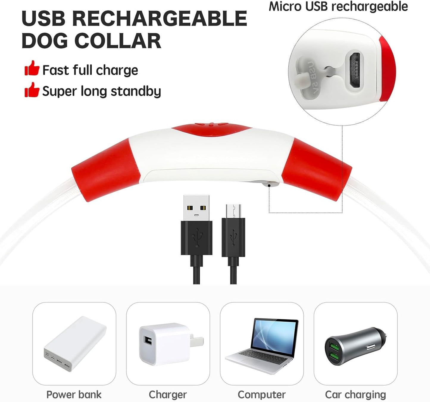 BSEEN Light Up Dog Collar - Rainproof LED Dog Collar Rechargeable - TPU Cuttable Glowing Puppy Collar for Small Dogs& Cats, High Visibility Safety Dog Lights for Night Walking (XS-Red 40cm)