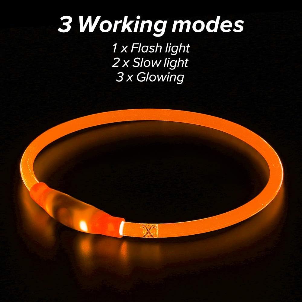 BSEEN LED Dog Collar, USB Rechargeable Glowing Pet Collar, TPU Cuttable Dog Safety Lights for Small Medium Large Dogs (Orange),70cm