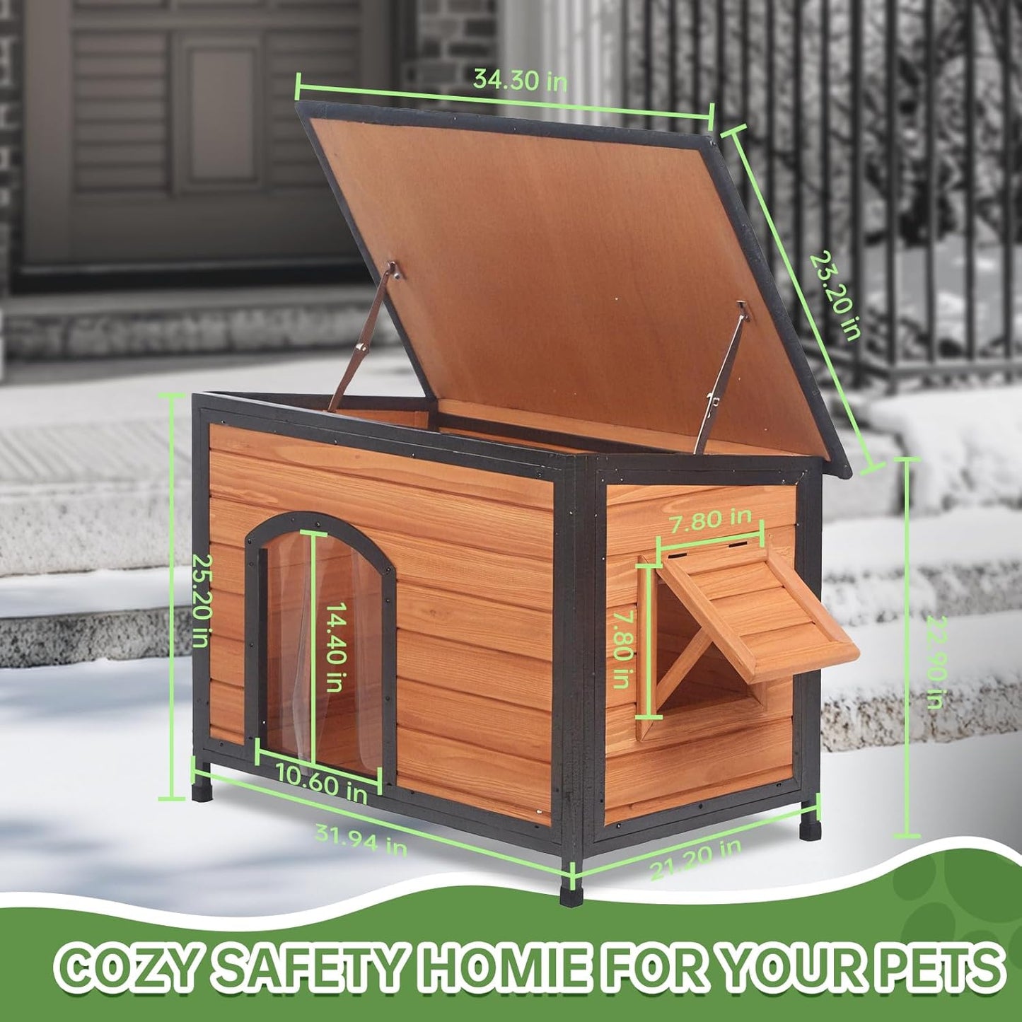 Outdoor Dog House Insulated with Openable Roof Floor for Effortless Cleaning Dog Kennel Weatherproof