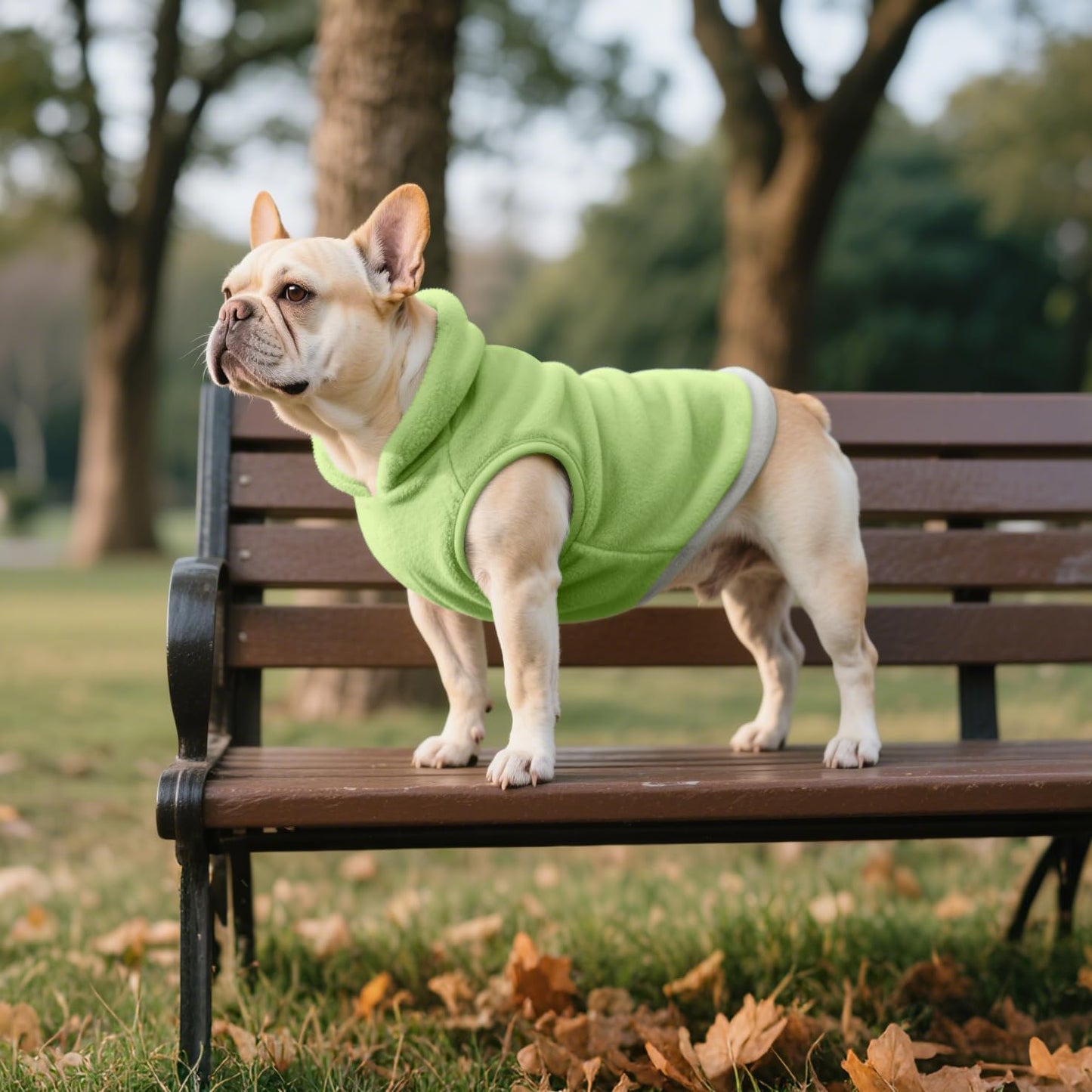 Idepet 2 Pack Dog Fleece Vest Sweater Warm Pullover Jacket with D-Ring Leash Reflective Winter Coat Hoodie for Bulldog Pug Chihuahuas Yorkies Dachshunds(Dark Green&Grass Green,XX-Large-French Bulldog)