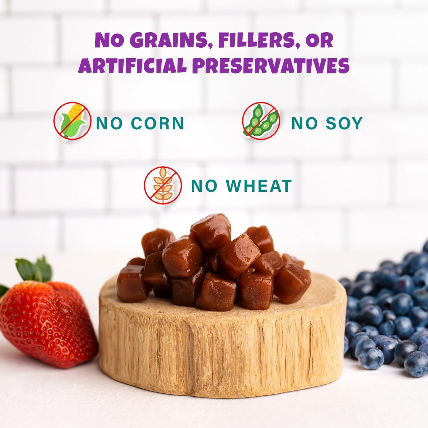 PETIPET Wildberry Plant-Based Fruit Dog Treats - Strawberry, Apple, Blueberry Soft & Chewy - Vegetarian, Vegan Dog Treats with Organic Ingredients - Low-Protein, Hypoallergenic, Gluten-Free