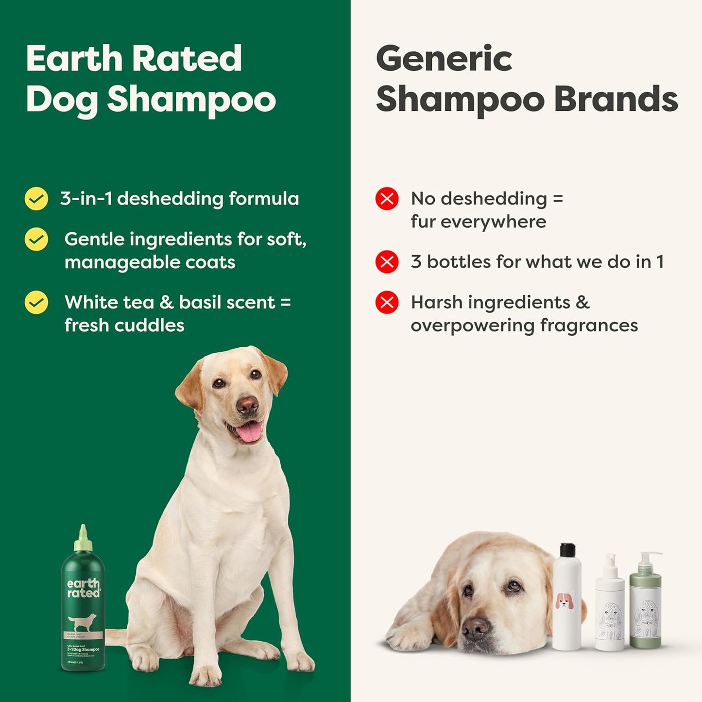 Earth Rated 3-in-1 Deshedding Dog Shampoo and Conditioner, Deodorizing Oatmeal Shampoos for Dogs and Puppies, Great for Smelly Pets, White Tea and Basil Scent, 16 oz