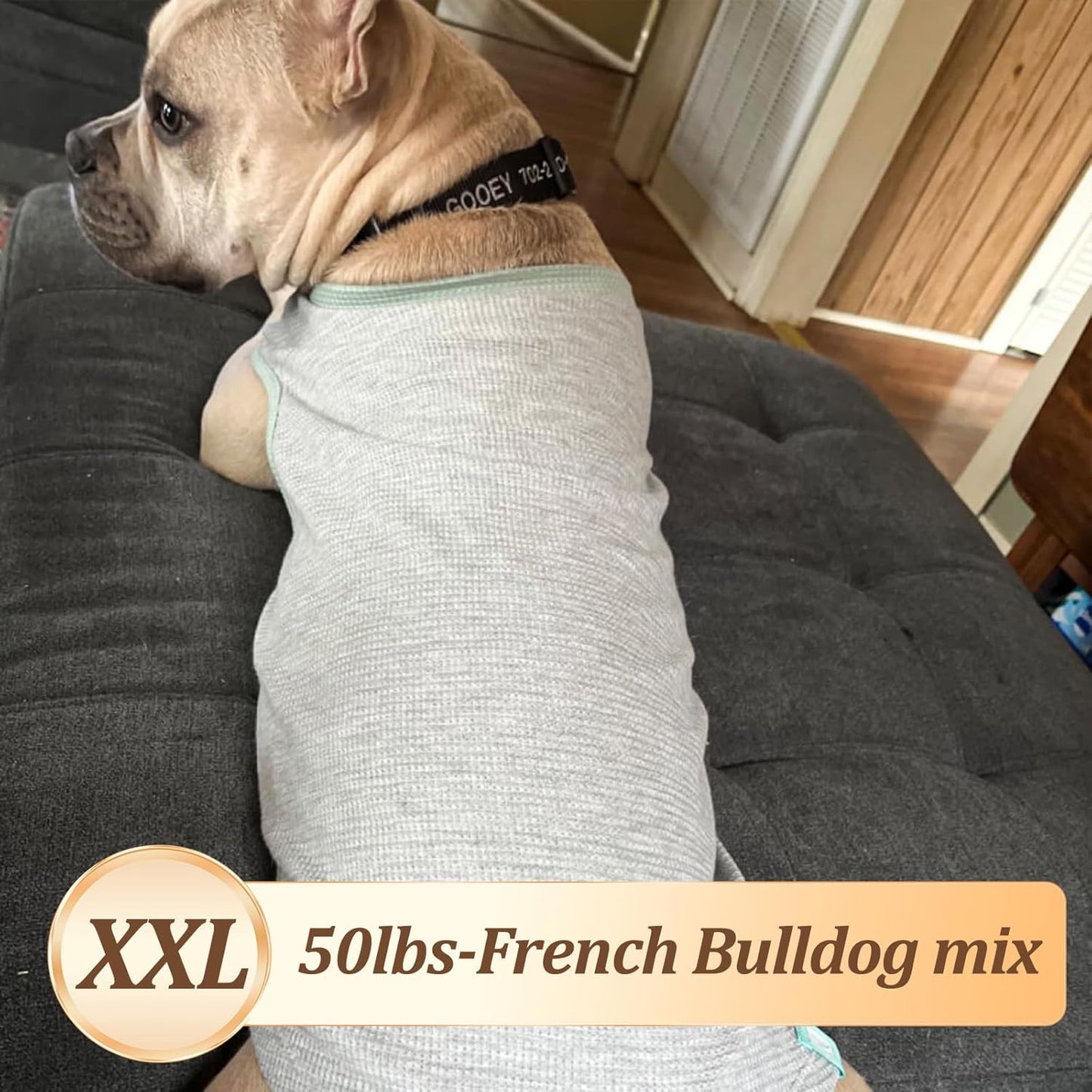 KYEESE 2Pack Dog T Shirts Waffle Stretchy T-Shirts Lightweight Tank Top Sleeveless Vest Breathable Pet Apparel, XX-Large, Blue+Grey