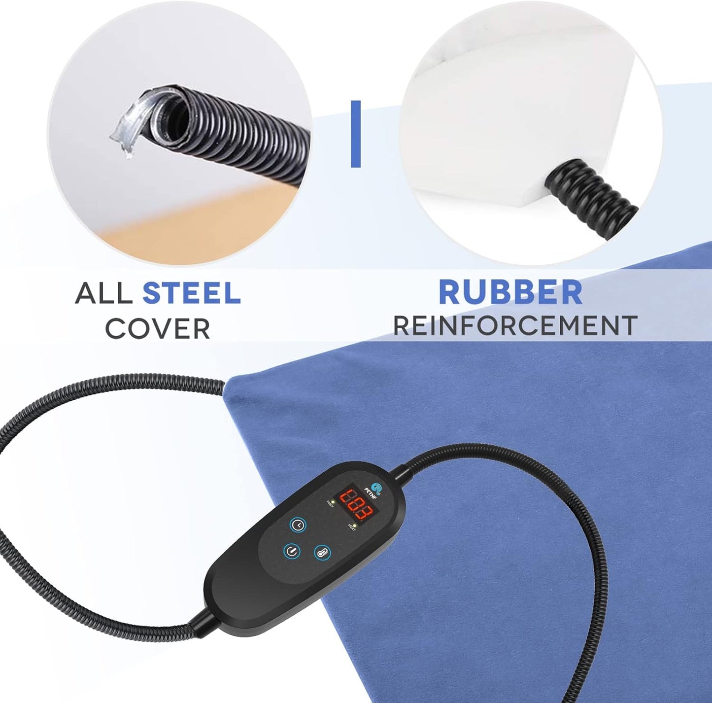 PETNF Pet Heating Pad Temperature Adjustment Dog Anti-bite Puppy with Timer Indoor Waterproof Pet Warming Electric Heated Bed Mat Dog