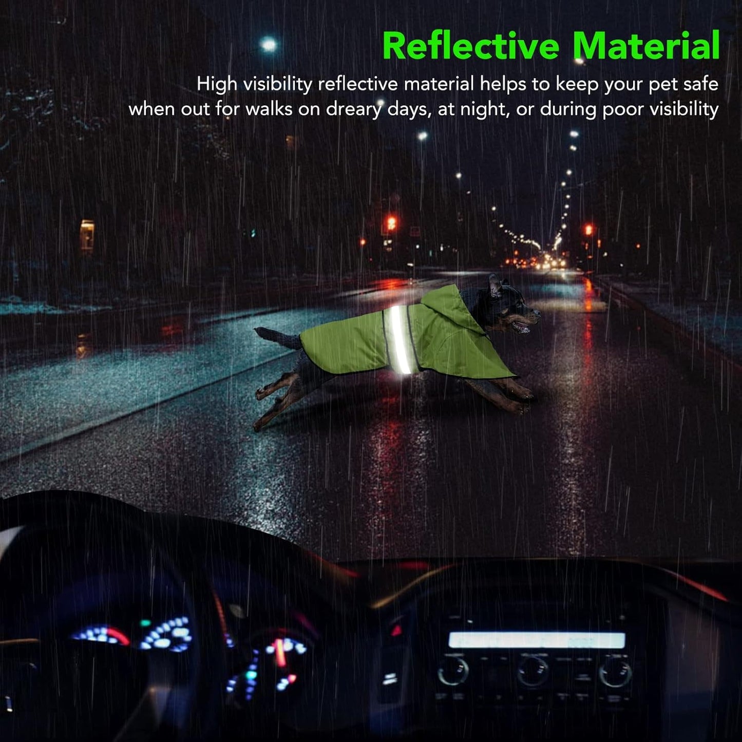 Dog Raincoat Hooded - Adjustable Lightweight Pet Slicker Poncho Rain Coat, Safety Reflective Dog Rain Jacket Raincoats with Leash Hole for Small, Medium, Large Dogs (Medium, Green)