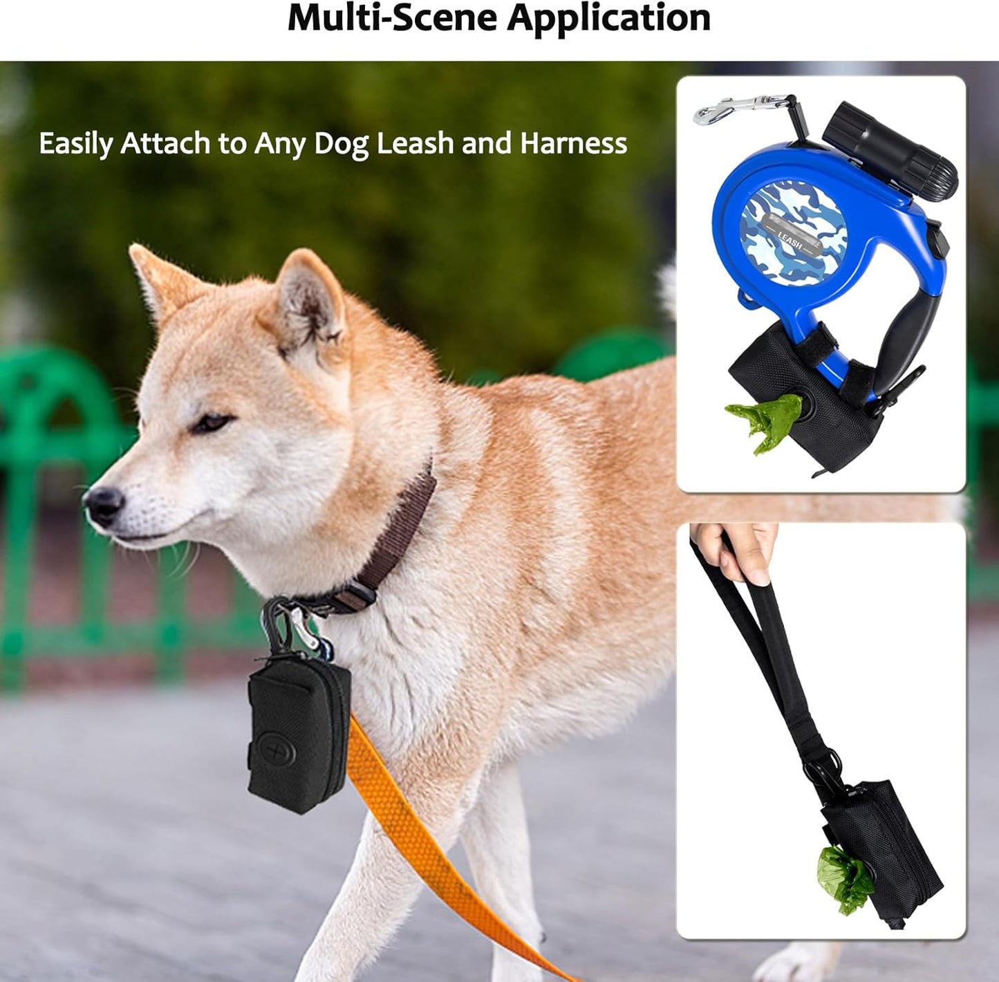 (2 Pack) Dog Poop Bag Holder, Poop Bag Holders for Leashes, CAKOVANO Doggie Waste Bag Dispenser Small Doggy Poop Bag Zipper Pouch with Carabiner Clip with 4 Rolls of Pet Trash Bags, Black