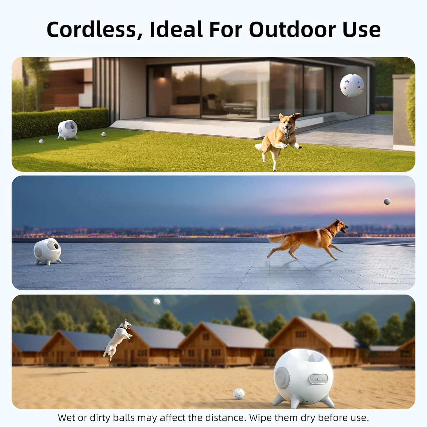 uahpet Automatic Ball Launcher for Dogs with Obstacle Detection, 20ft-80ft Adjustable Distances Ball Thrower Launcher for Medium & Large Dogs, with 4 Balls (2.5 inches)