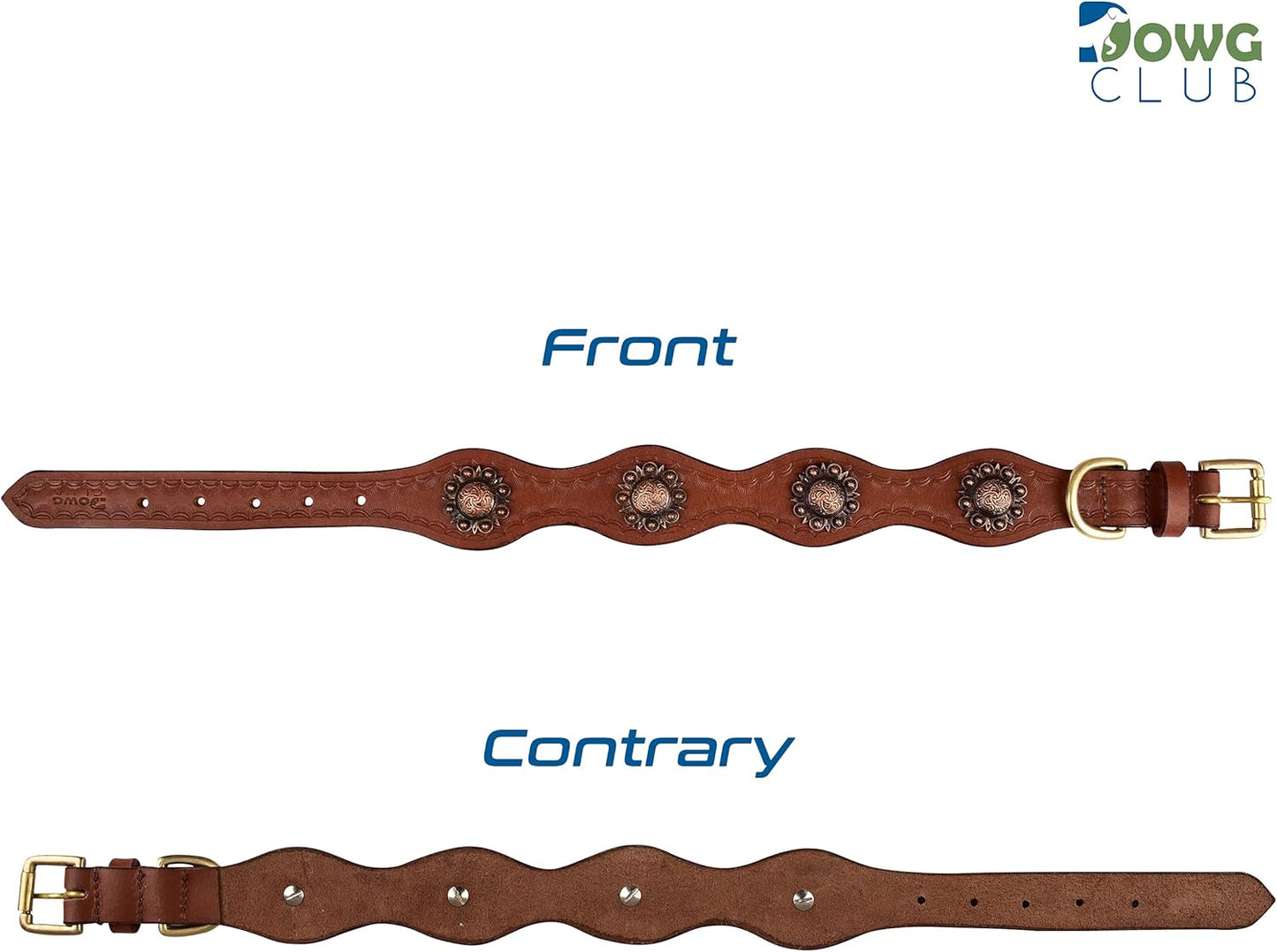 Leather Collar with Scalloped Edges for Medium Dogs | Genuine, Hand Tooled, Hand Carved, Full Grain, Heavy Duty, Comfortable (Medium (Fit Neck Size 14.5"-18.5"), Brown-Scalloped Edges)