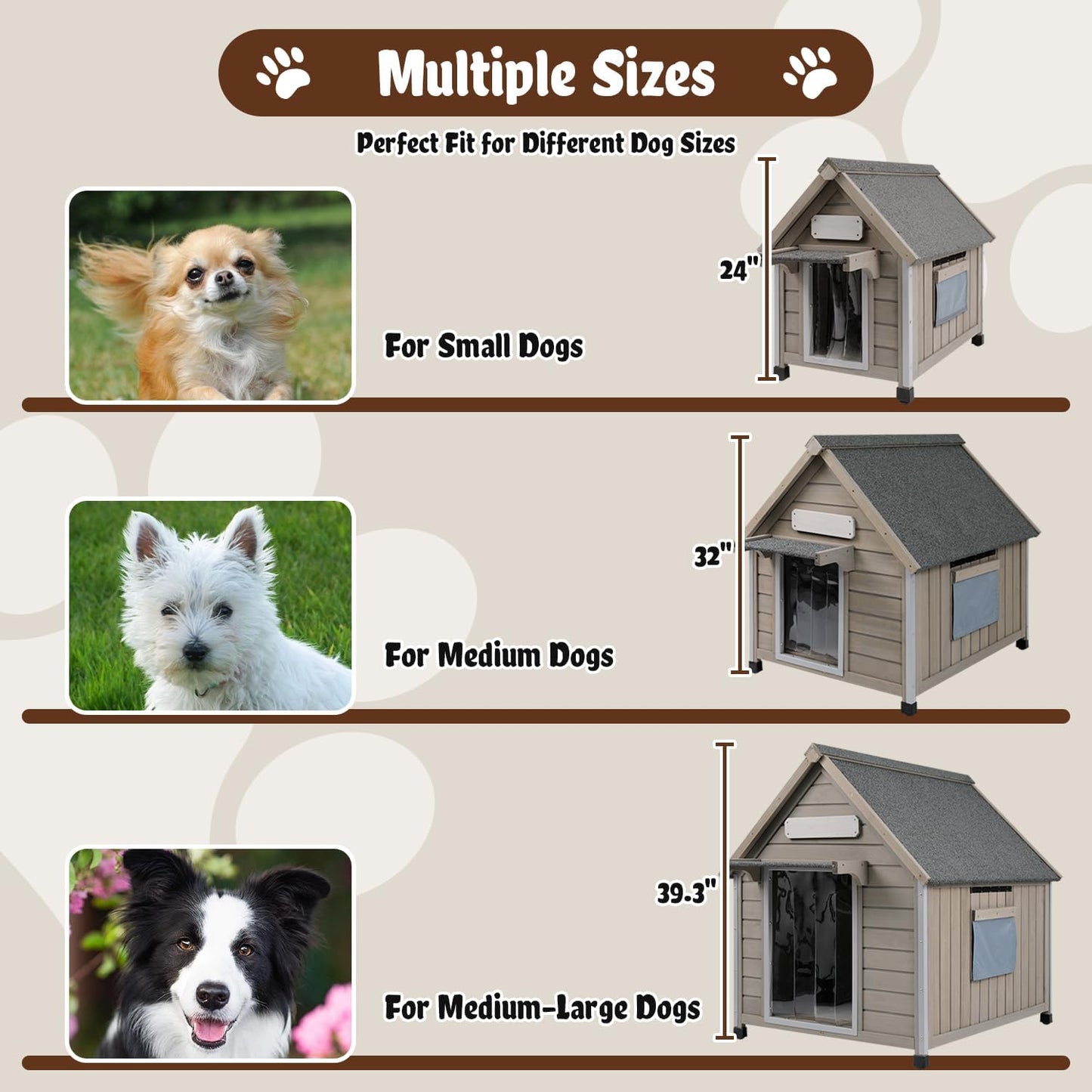 Wooden Outdoor Dog House for Small Dogs, Weatherproof Pet Shelter with Reinforced Frame, Ventilated Window, PVC Door Flap, and Nameplate,18" L x 25" W x 24" H