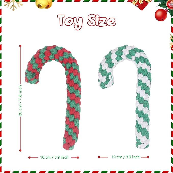 Christmas Dog Rope Toys, Christmas Candy Cane Rope Toy, Dog Interactive Chewing Toys, Dogs Toy for Puppy Small Medium Dogs Training Playing Teething Cleaning, 2 Pack Green