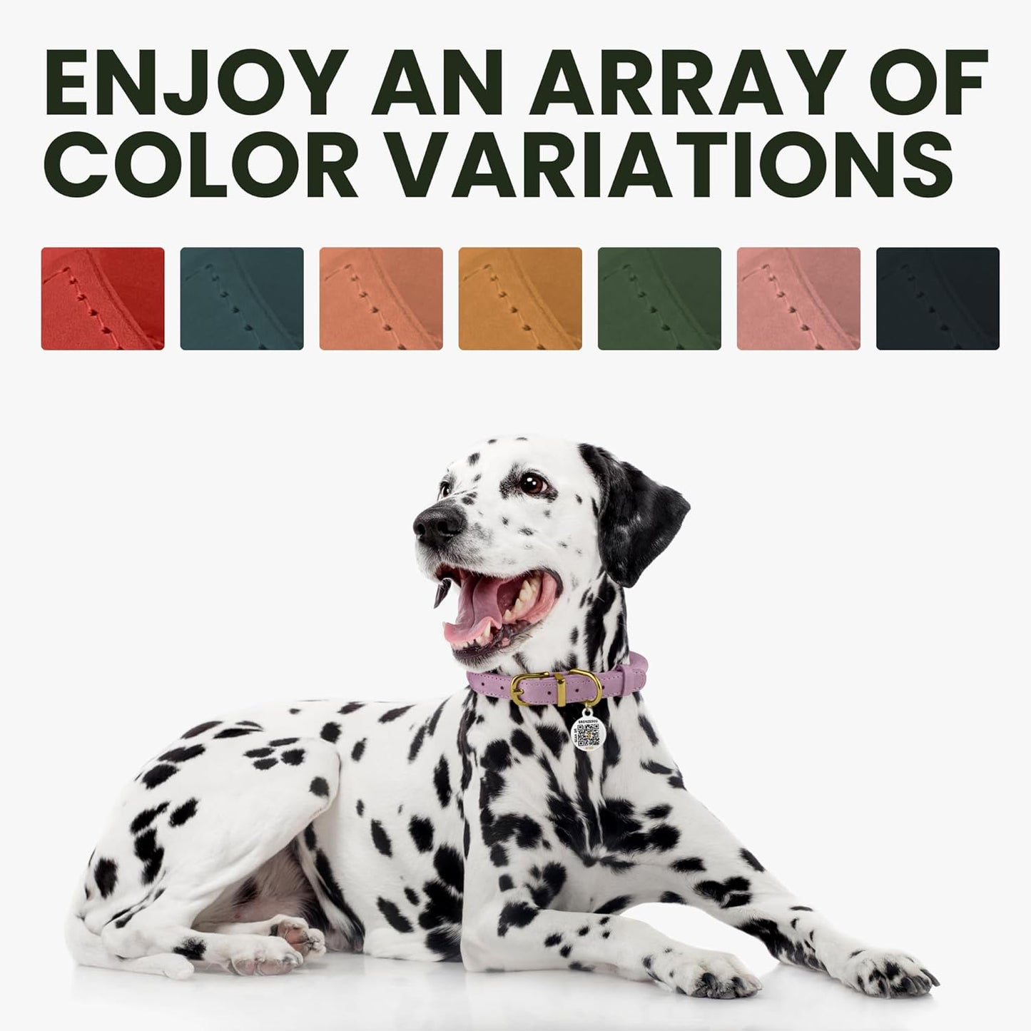 BronzeDog Rolled Leather Dog Collar with QR ID Tag, Adjustable Soft Round Collars for Small Medium Large Dogs Puppy (16" - 19" Neck Size, Black Night)