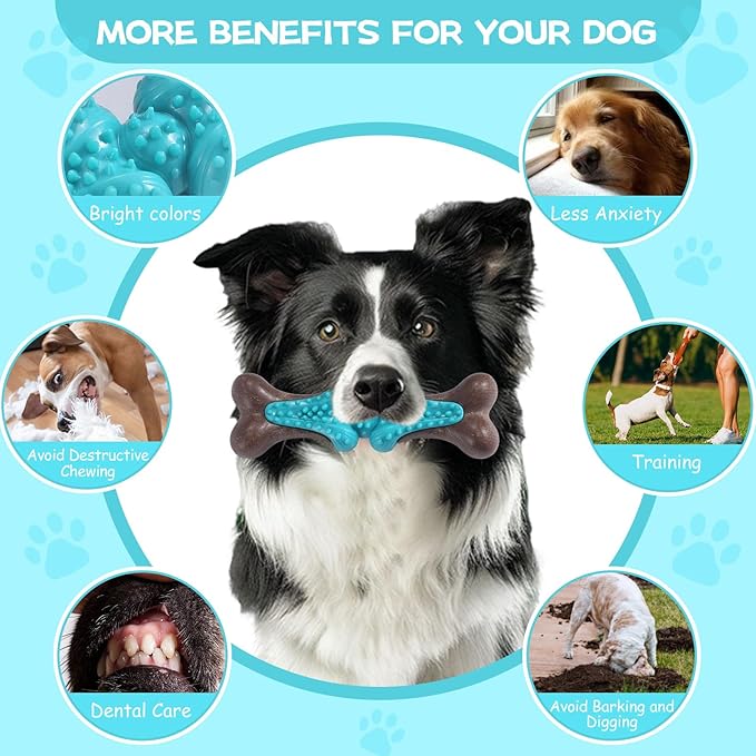 Durable Dog Chew Toys for Large Dogs - Tough Bone-Shaped Dental Chew with TPR Rubber & Wood Fiber, Teething & Aggressive Chewer Toys for Medium/Large Breed, Long-Lasting Teeth Cleaning & Stimulation