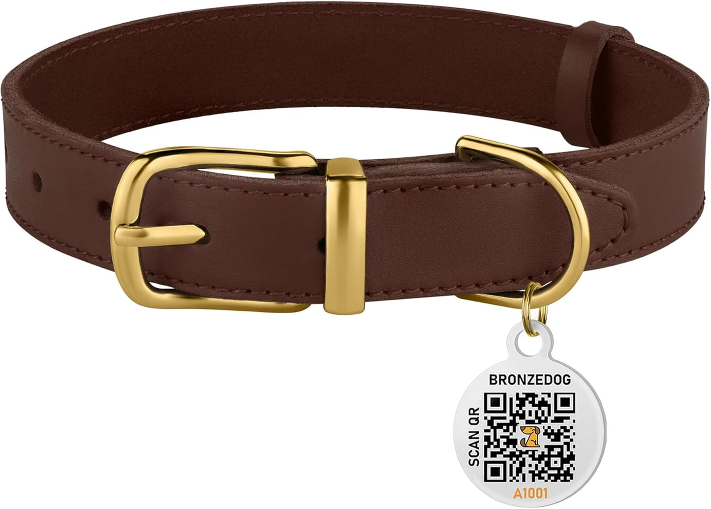 BRONZEDOG Leather Dog Collar with Metal Buckle Durable Basic Pet Collars for Small Medium Large Dogs (11-13 Inch (Pack of 1), Dark Brown & Gold Buckle)