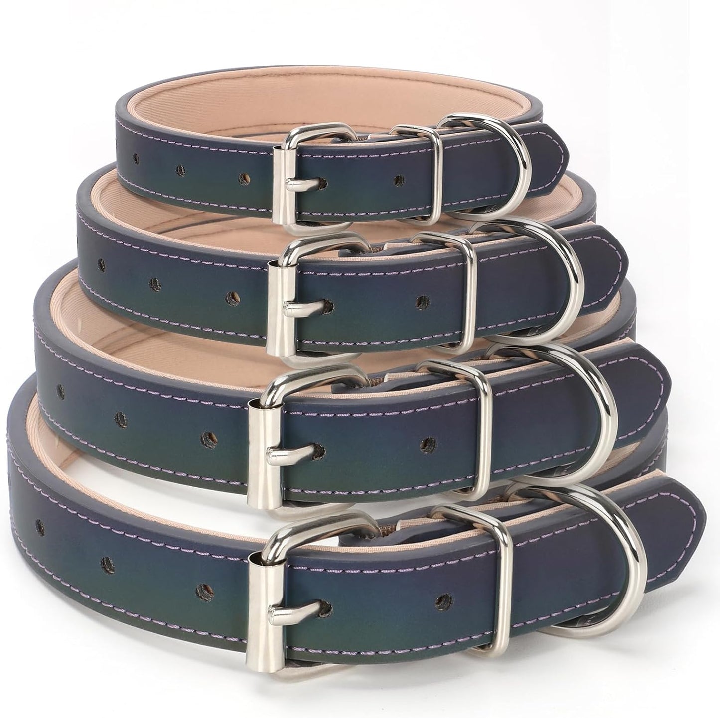 WHIPPY Leather Dog Collar for Medium Large Dog Adjustable Soft Leather Padded Puppy Collar with Alloy Buckle Heavy Duty Waterproof Classic Dog Pet Collar