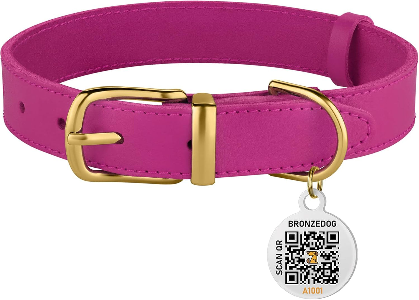 BRONZEDOG Leather Dog Collar with Metal Buckle Durable Basic Pet Collars for Small Medium Large Dogs (19-21 Inch (Pack of 1), Pink & Gold Buckle)