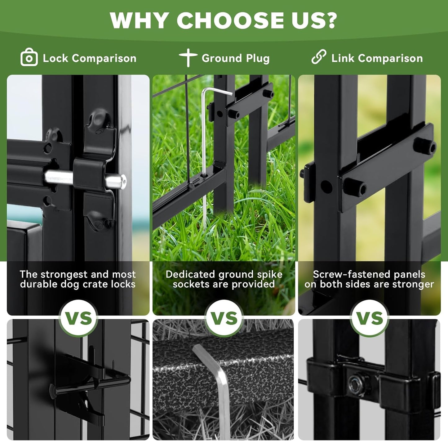 Oranland 8x4x6FT Outdoor Dog Kennel, Heavy Duty Welded Wire Steel Dog kennels with Secure Lock for Outside, Dog Pen with Waterproof Roof Cover and 2 Rotating Dog Bowls