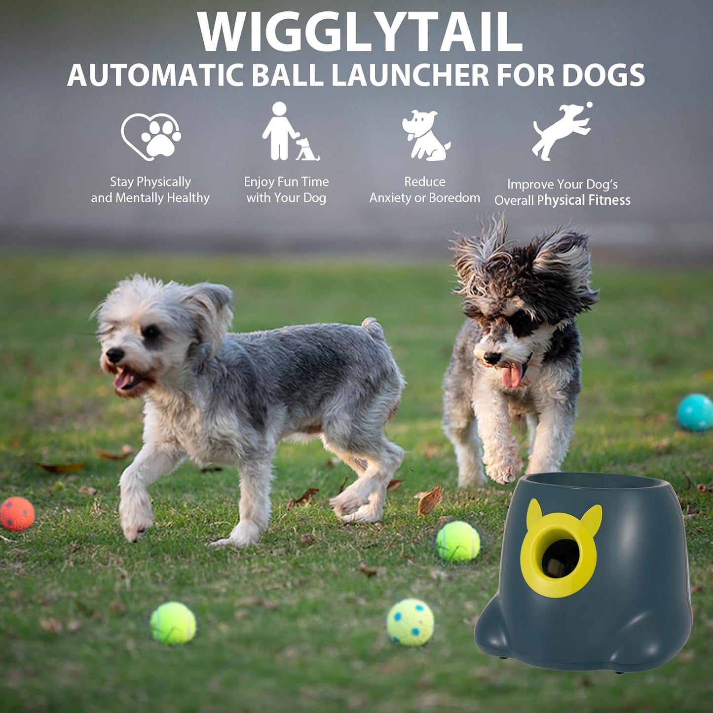 Automatic Ball Launcher for Dogs, Dog Fetch Ball Thrower Launcher, 3 Adjustable Distances, Interactive Pet Self Playing for Small Dogs and Puppies with 10 Balls (2 inches)