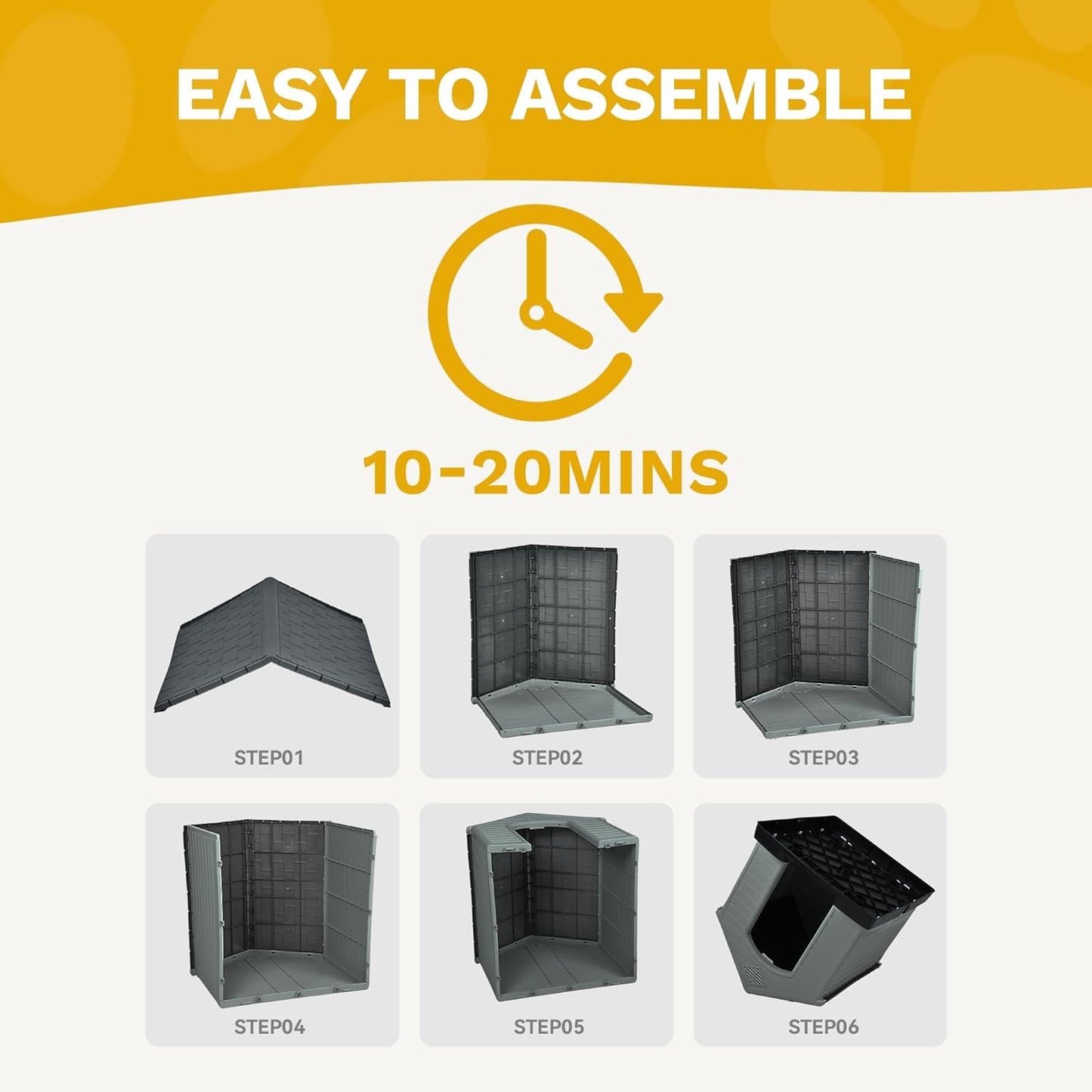 DWVO Plastic Dog House, Weatherproof Outdoor/Indoor Doghouse, Puppy Kennel with Air Vents and Elevated Floor