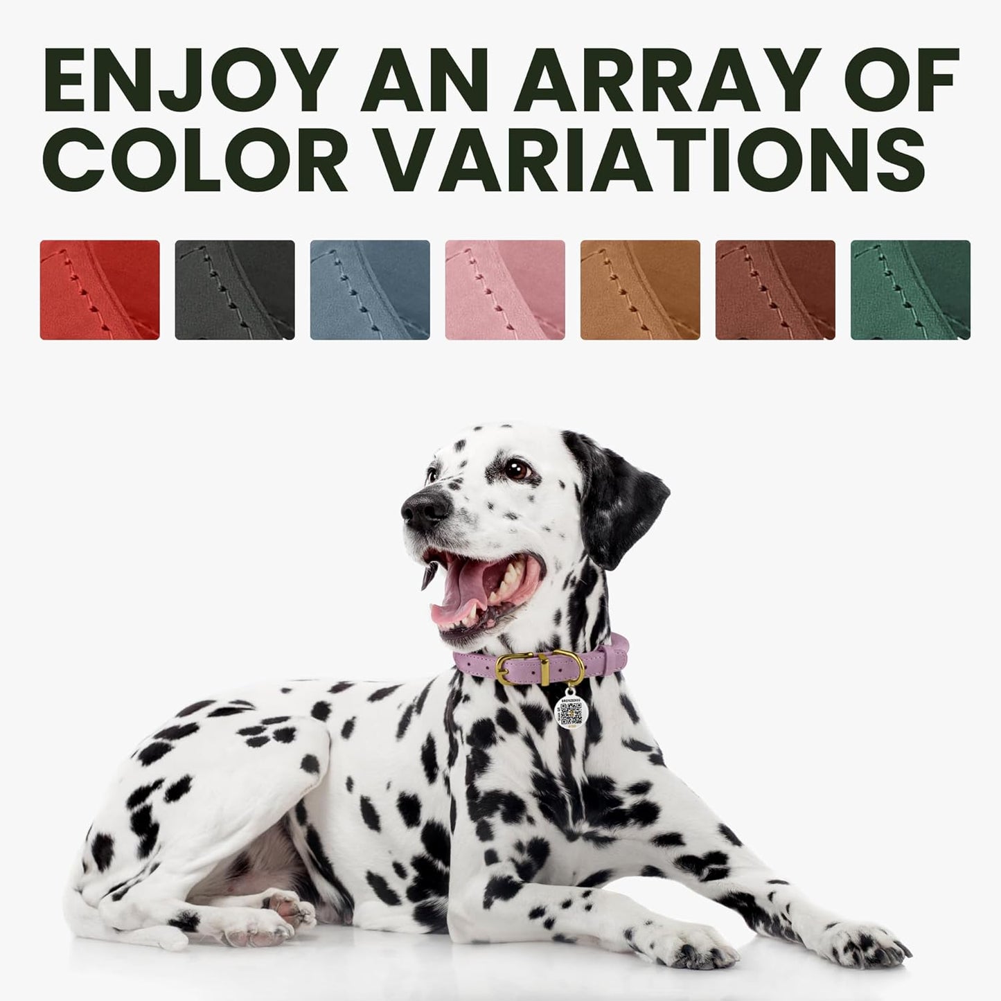 BronzeDog Rolled Leather Dog Collar with QR ID Tag, Adjustable Soft Round Collars for Small Medium Large Dogs Puppy (7" - 10" Neck Size, Violet)