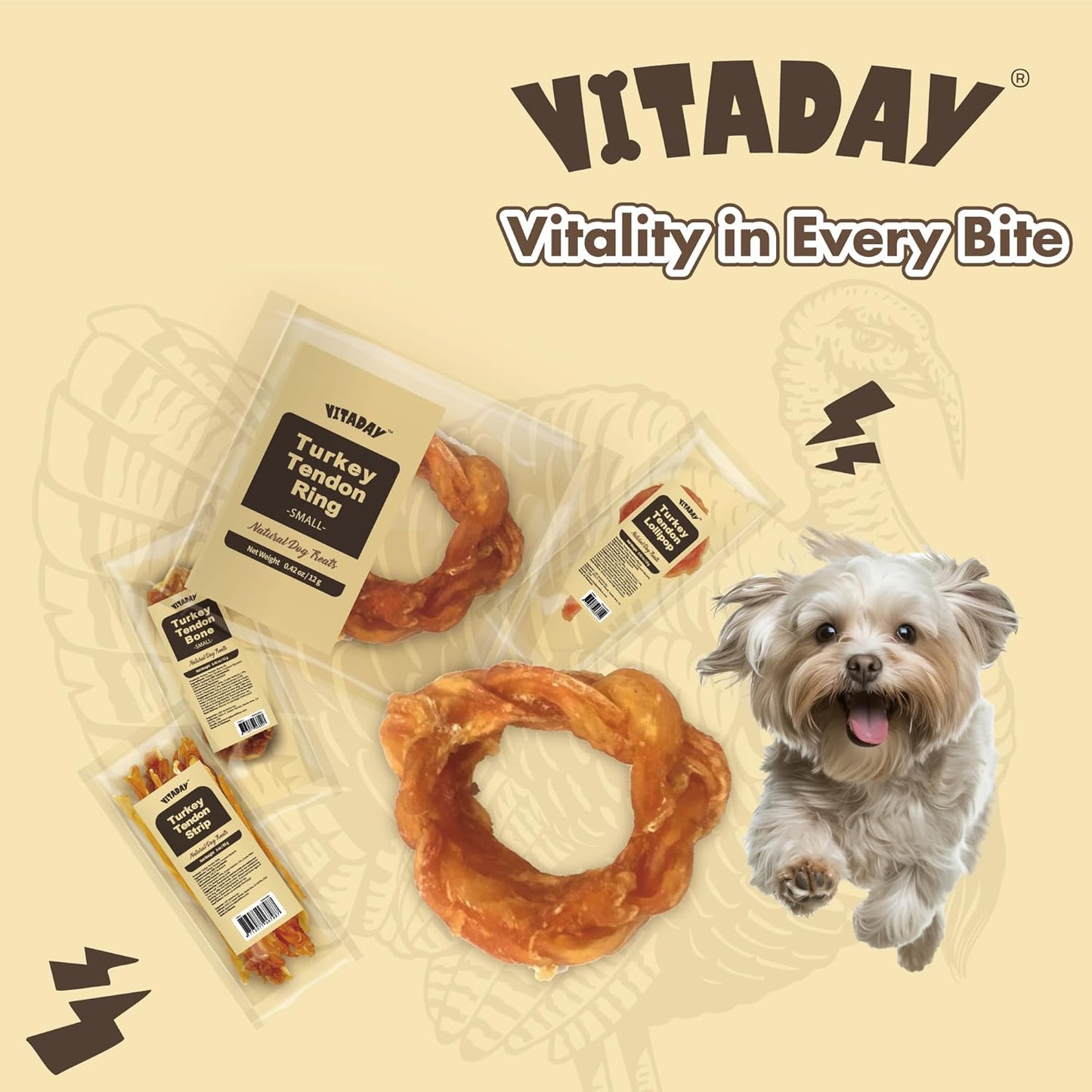 Turkey Tendons for Dogs, All Natural, Healthy Dog Treats, Long Lasting, Hypoallergenic Dog Chews, Rawhide Free, USA-Sourced, for Small Dogs, Ring (S), 4 Count Pack