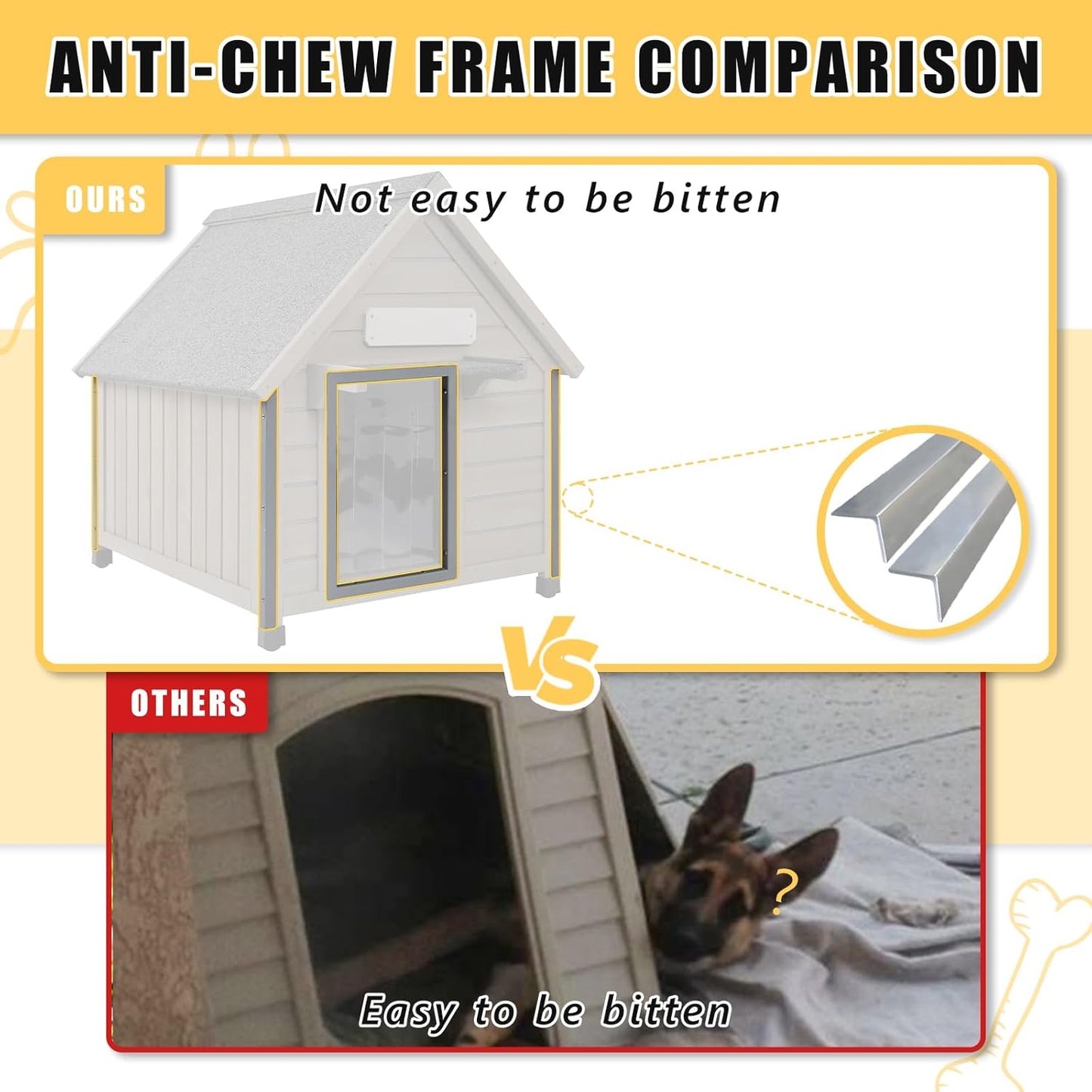 Large Dog House Outdoor, Wooden Indoor Dog House Kennel with Waterproof Roof, Chew-Proof Iron Frame, Doghouse Puppy Shelter for Medium Large Dogs, 30.5''x37.4''x39.3''