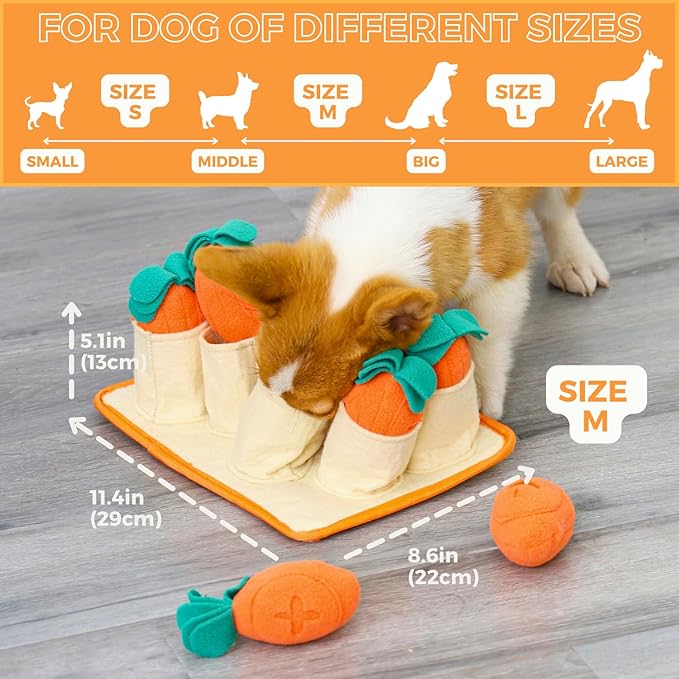 Fossa Boredom Buster for Small and Medium Dog, Interactive Treat Puzzle Rug, Slow Feeder Mat with Squeaky Carrots, 20-40 Mins Self-Entertainment Toy, Enrichment Toy Gifts for Dog