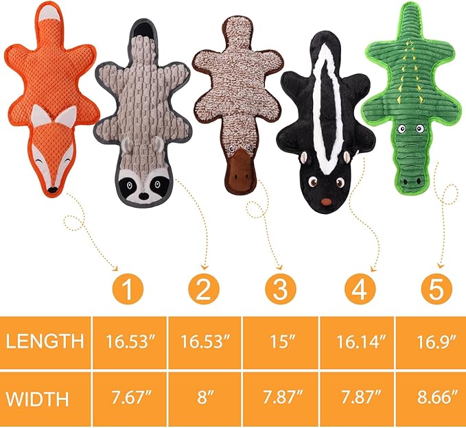 5 Pack No Stuffing Squeaky Dog Toys for Large Dogs - Interactive Durable Plush Chew Toy with Crinkle Paper, Safe Pet Toy for Small to Large Breed, Ideal for Puppy Gifts & Tug of War Toys