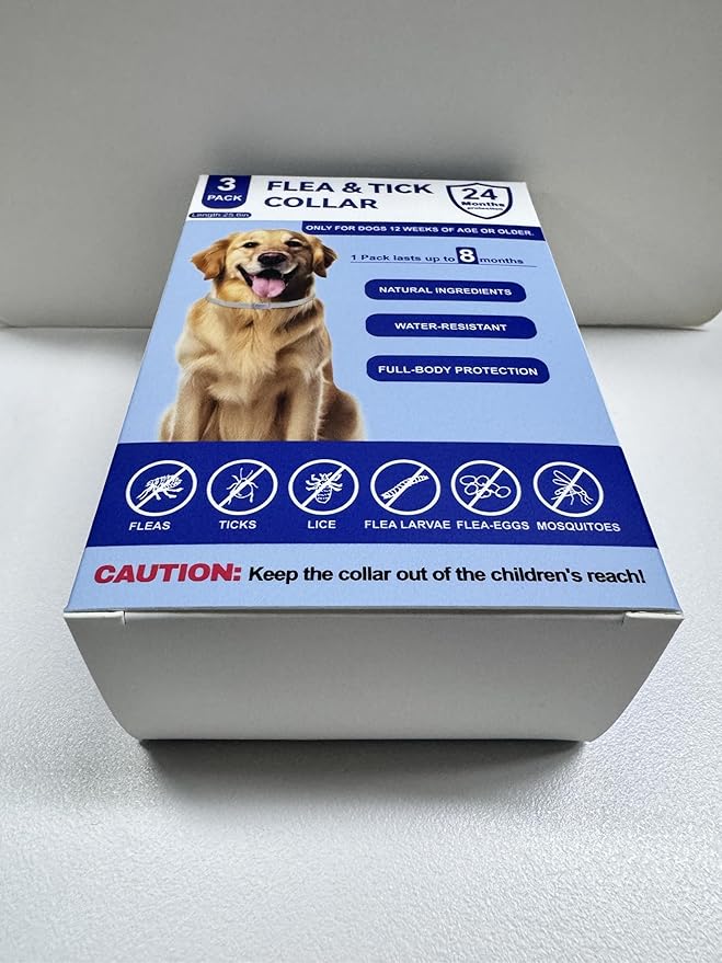 Flea and Tick Collar for Dogs, 3 Packs Flea Collar for Dogs with Natural Essential Oils, Waterproof & Adjustable Flea and Tick Prevention Collar for Small Medium Large Dogs & Puppies, Grey