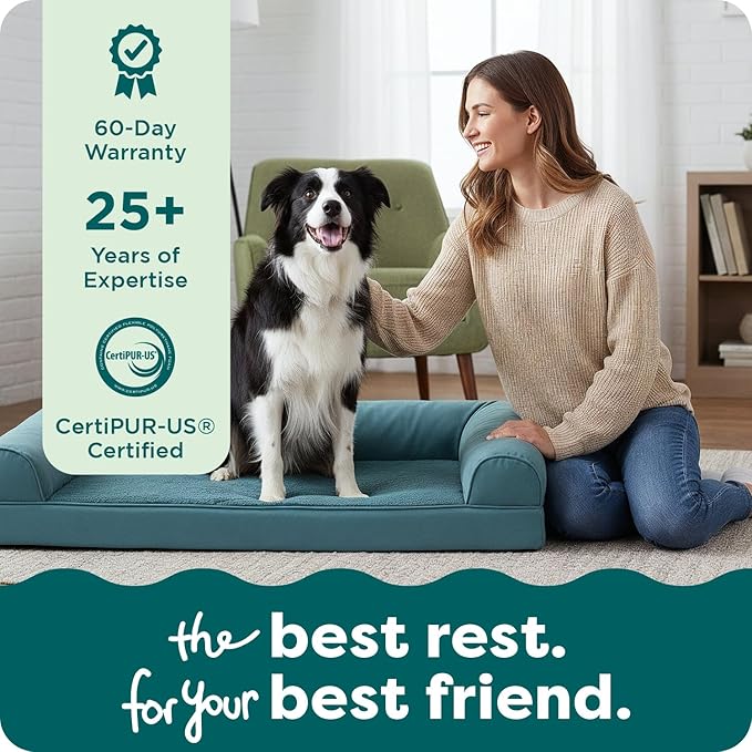 FurHaven Orthopedic Dog Bed for Large Dogs, Sofa Contour Mattress with Egg Crate with a Solid Orthopedic Foam Base for Joint Support, Removable Washable Cover, Large, Plush & Suede, Deep Pool