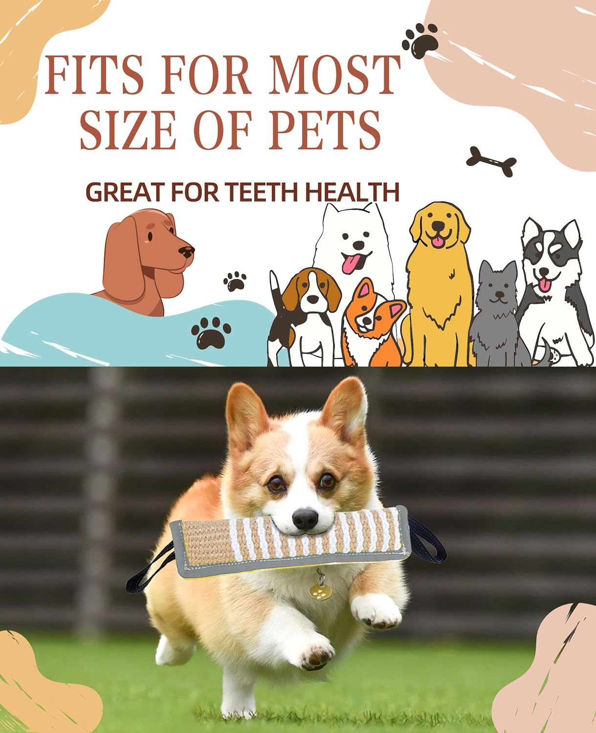 Clysoru Tug Toy for Dogs Squeaky Toy with 2 Strong Handles Lasting Training Equipment Puppy to Large Dog Interactive Toys of War Pull Indestructible Rope Pet Crinkle Teething (Gray)