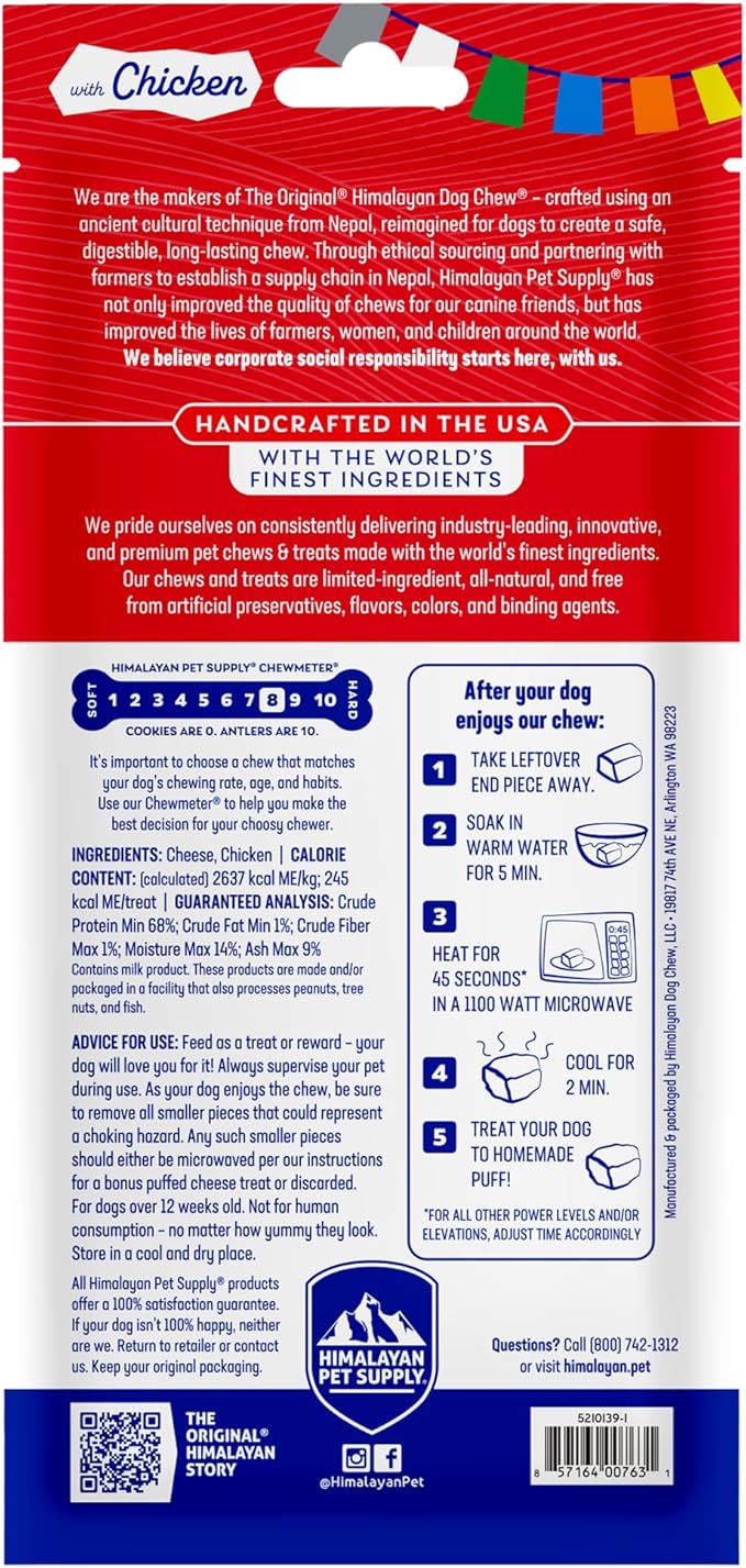 Himalayan Dog Chew Original Yak Cheese Chew, Chicken, 1 Large Stick, 3.3 oz, Gluten Free, Healthy Treats, Grain & Lactose Free 100% Natural, Long Lasting Chews for s Under 55 lbs