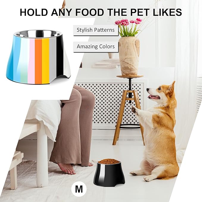 Dog Bowls,Cone Friendly Non Slip Single Dog Bowl with Stainless Steel Inner, Raised Bowls for Small Dogs Spaniel Dogs Long Ear, High Capacity, M/2 Cup Black