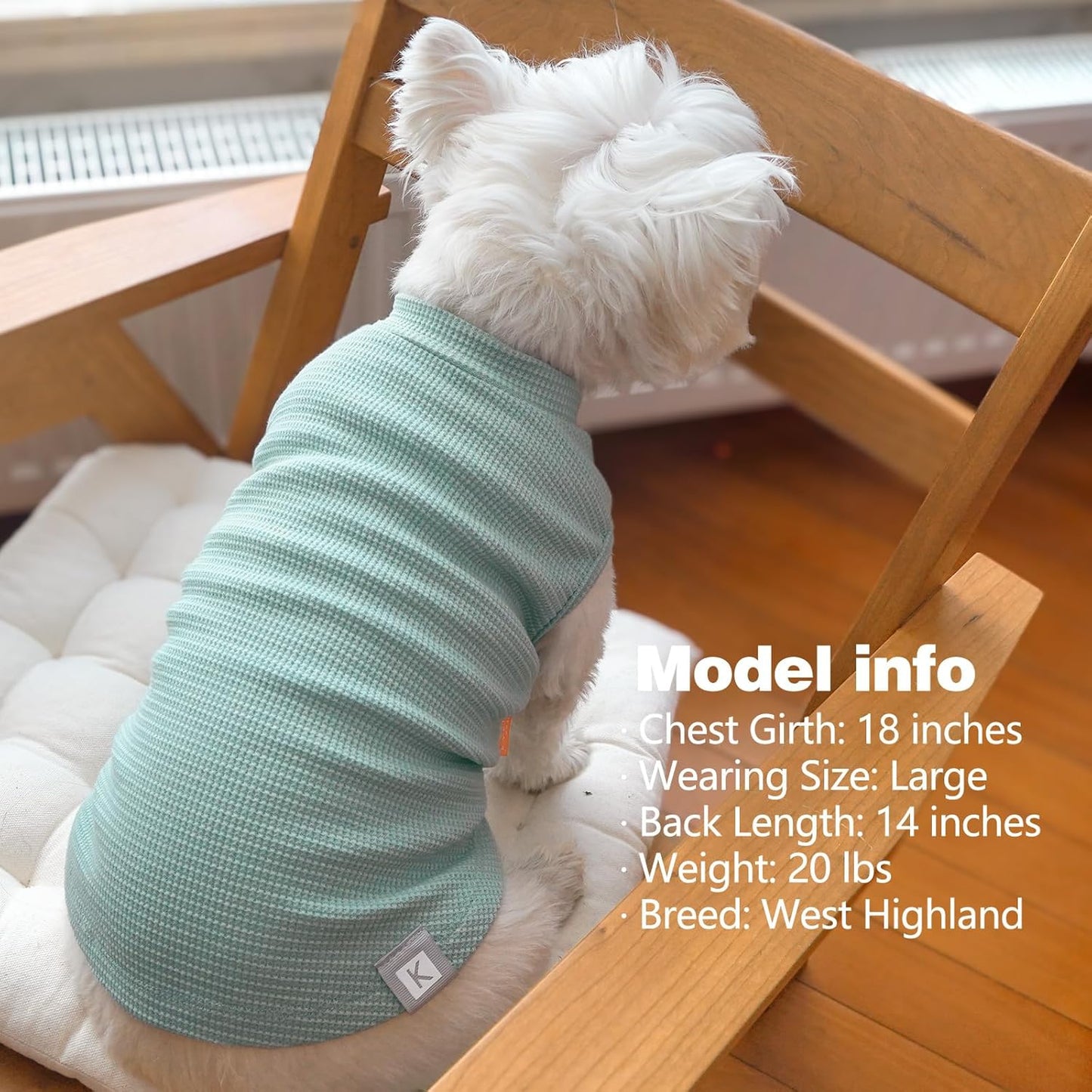 KYEESE 2Pack Waffle Dog Shirts for Small Dogs Stretchy Dog T-Shirts Lightweight Pet Tank Top Sleeveless Striped Dogs Shrit Vest Breathable, Large, Green+Striped