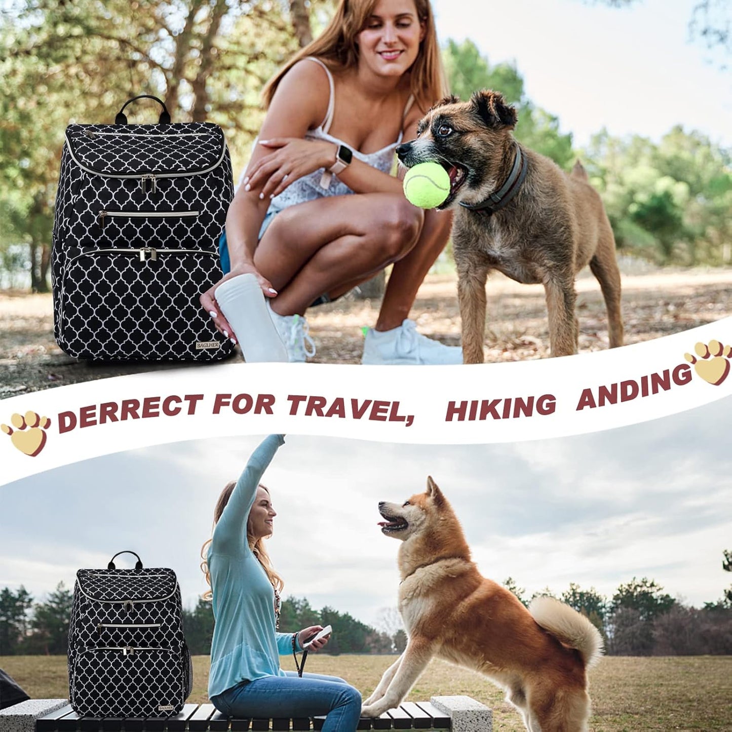 BAGLHER Dog Travel Bag Backpack, Airline Approved Pet Supplies Backpack, Dog Travel Backpack with 2 Silicone Collapsible Bowls and 2 Food Baskets DLBlack