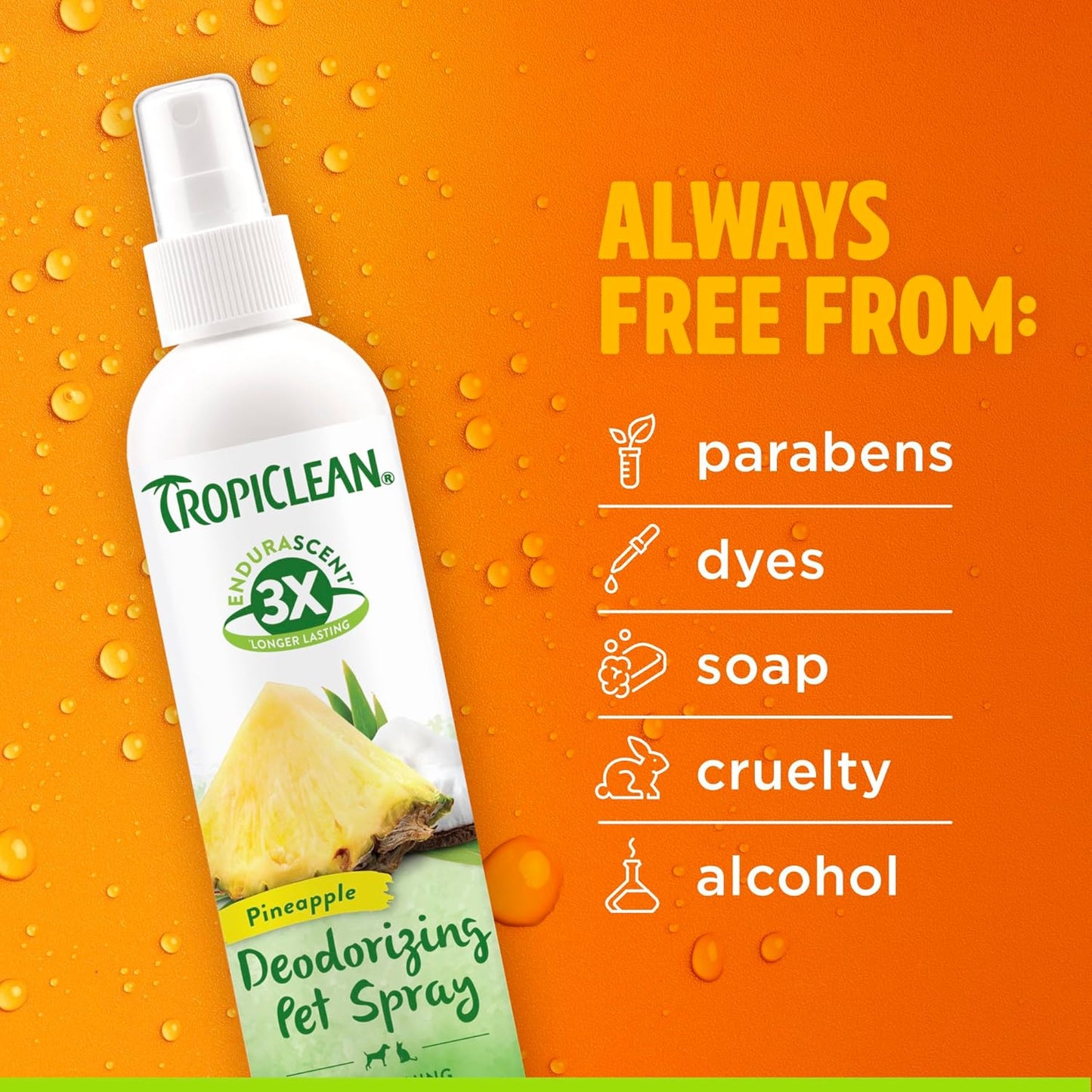 TropiClean Dog Perfume, Long Lasting Pineapple Cologne, Deodorizing Spray for Smelly Dogs, After Bath Detangling Spray, Safe for Cats, 8oz.
