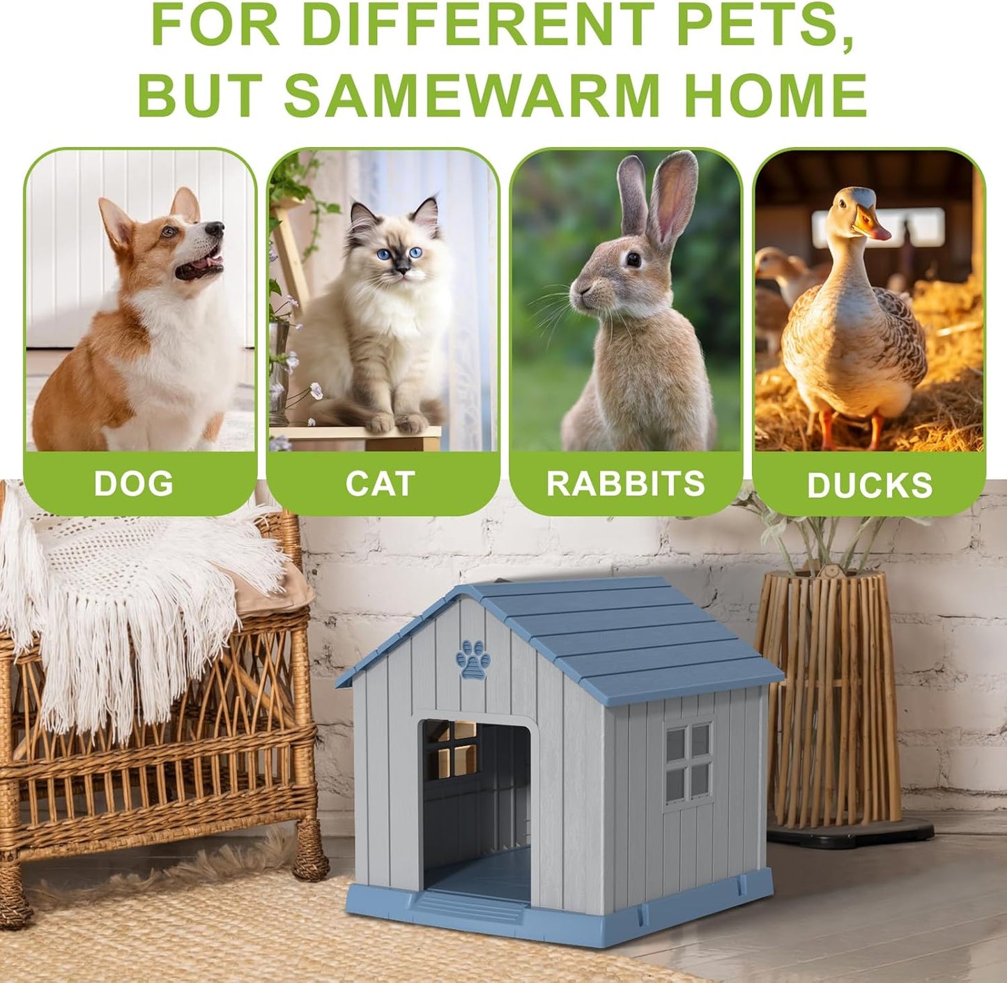 EasyUp Dog House Outdoor Indoor,Dog House Weatherproof Resin Shelter with Air Vents and Elevated Floor for Small Medium Large Dogs,Easy Clean and Assemble(31.18 * 33.7 * 32.52in, Blue)