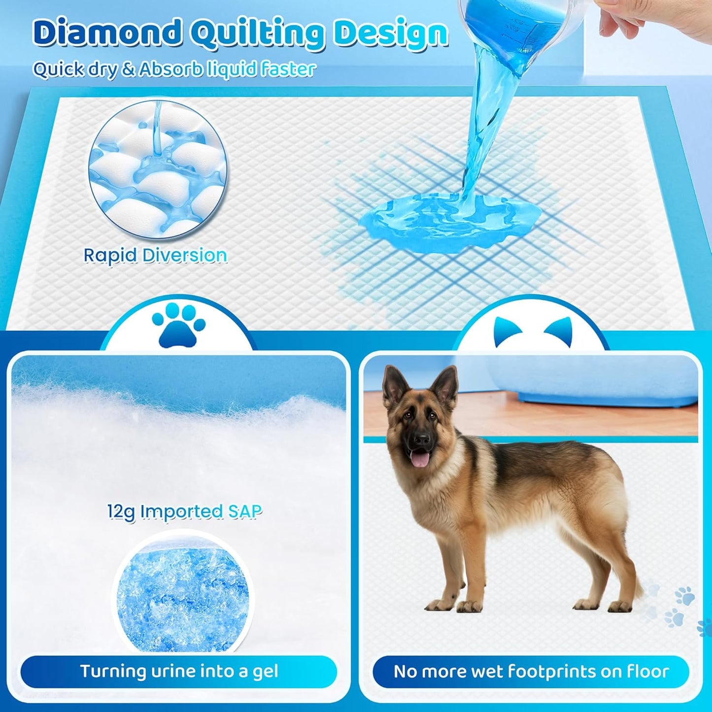 Upgrade Leak-Proof Pet Training and Puppy Pads, Jumbo Pee Pads for Dogs with Thicken Polymer Heavy Absorbency, Quick Dry Disposable Pee Pads for Cats Dogs