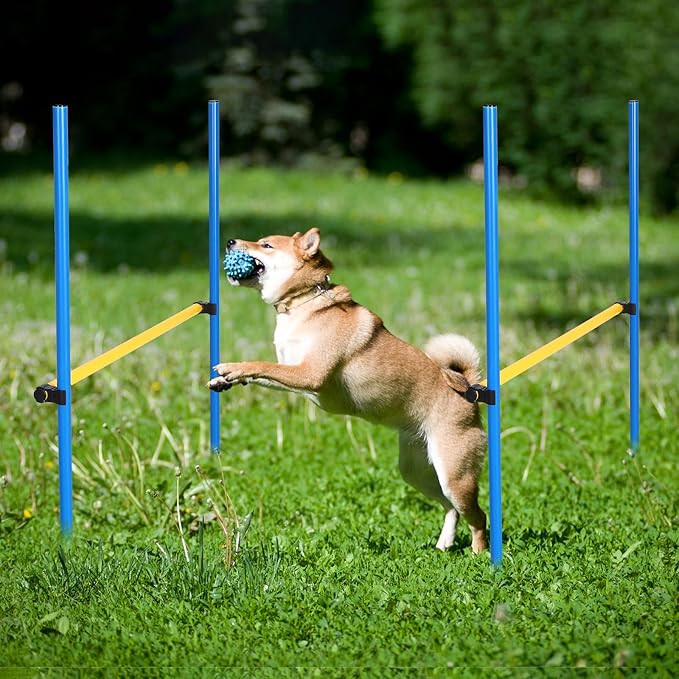 8 Set Dog Agility Jump Adjustable Dog Agility Hurdle Training Equipment Portable Jumper Hurdle Park Indoor Outdoor Exercise Tool 3.44ft High/ 2.95ft Wide(Blue and Yellow)