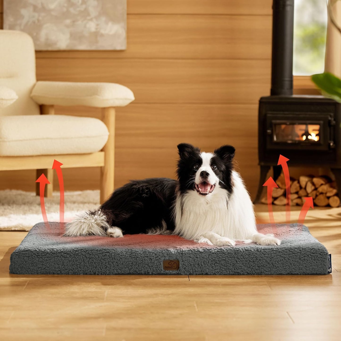 Bedsure Self Warming Dog Beds Large Sized Dog - Comfy Puppy Beds with Removable Washable Cover, Orthopedic Egg Crate Foam Pet Mat, Suitable for Pet Up to 65 lbs