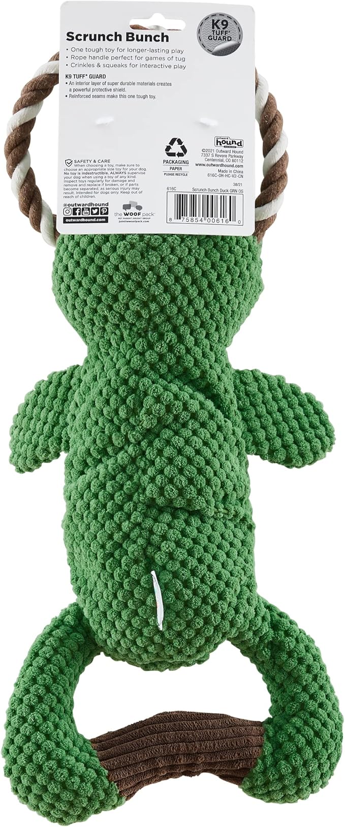 Outward Hound Scrunch Bunch Duck Interactive Plush Squeaky Dog Tug Toy