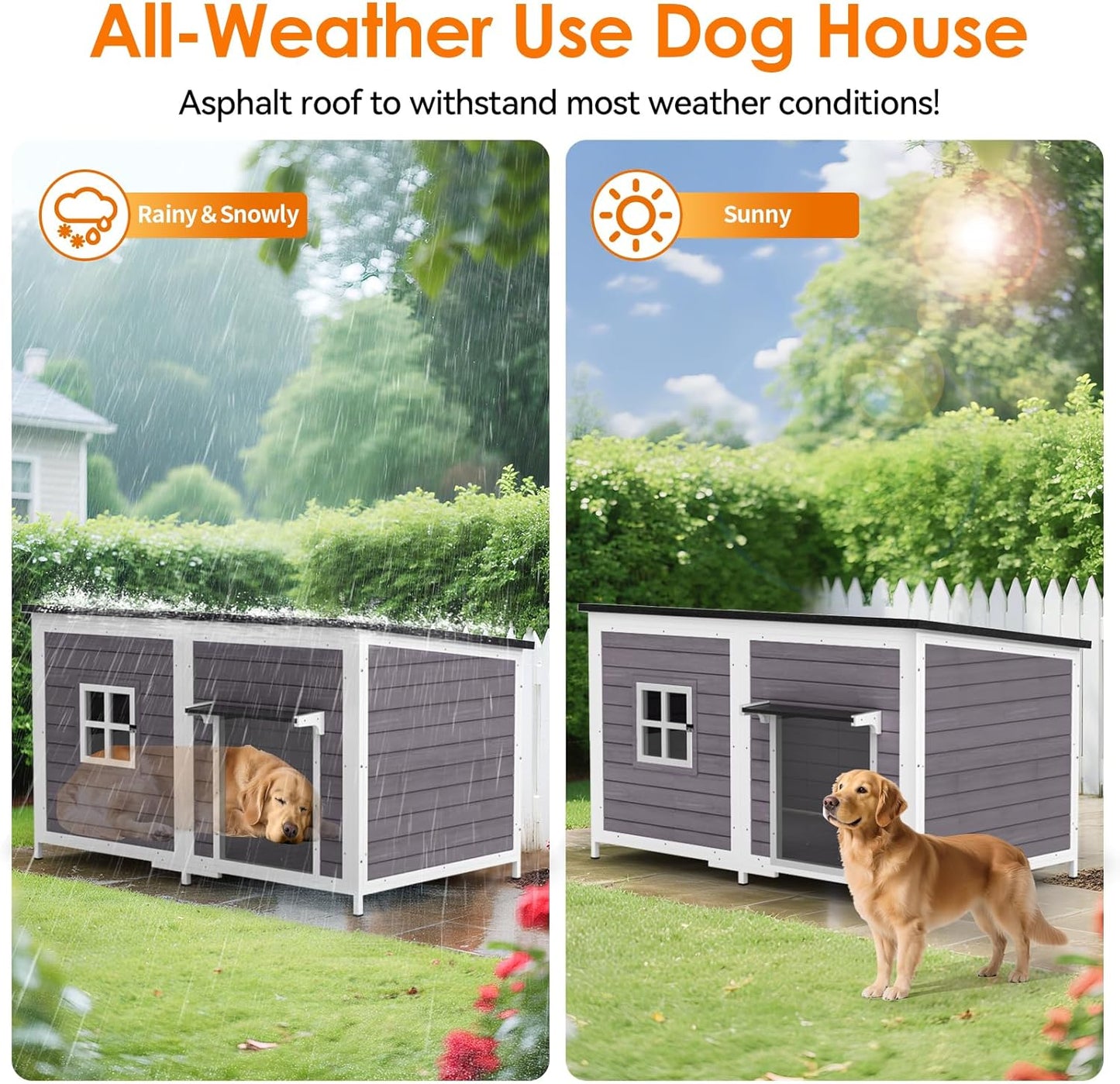 Outdoor Dog House with Insulated Liner, 59" Extra Large Breed Dog Kennel, Keep Warm in Winter Outside, Heated Anti-Chewing Metal Frame Design for Small Medium Large Dogs(Grey)