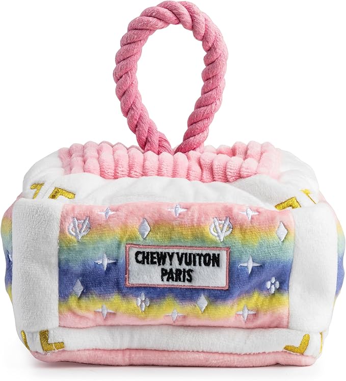 Haute Diggity Dog Pink Ombre Chewy Vuiton Trunk, Plush Designer Dog Toys with Interactive Squeaker, Stimulating Pet Enrichment, Machine-Washable & Safe Materials for All Breeds