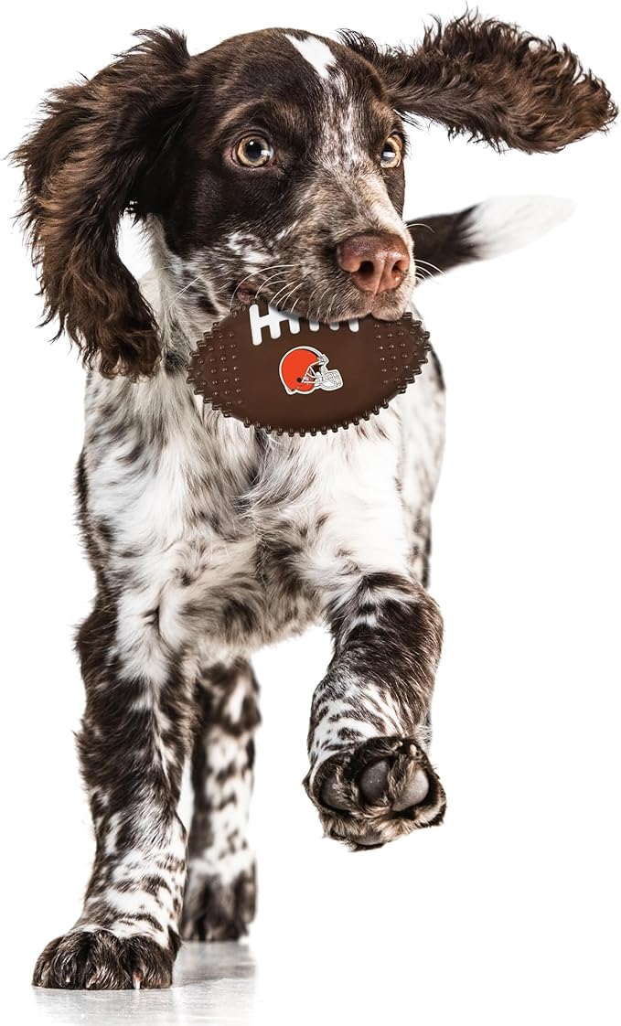 NFL Cleveland Browns Mega- Chew Hard Nylon Bacon-Flavored Dog Bone Football Chew Toy Interactive Tasty Fun Dog Chewy Toys Indestructible Strong Durable Tough Pet Biting Playtoy for Aggressive Chewers
