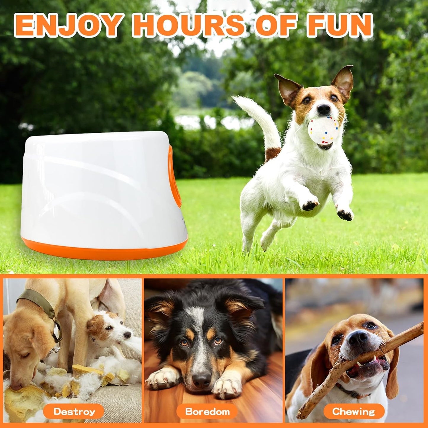Automatic Ball Launcher for Dogs, Dog Ball Thrower with 19-32-45Ft Distance, Rechargeable Automatic Launcher with 6 Balls (2.2"), Dog Ball Launcher for Small & Medium Orange